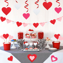 Load image into Gallery viewer, Ticiaga 60pcs Felt Red Heart Cut-outs for Valentines Day Decor, Red Heart Garland Banner, Swirl Ceiling Decor, Pink Heart Table Topper, Cake Topper, Valentine Wedding Anniversary Birthday Party Supply
