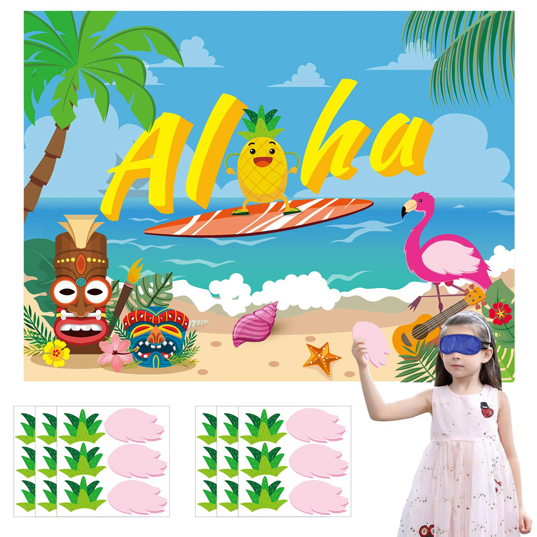 Ticiaga 36pcs Aloha Hawaii Party Stickers Game, Pin The Hair And Wing On Large Pineapple And Flamingo Poster, Summer Theme Party Game Activity for Kids, Tropical Luau theme Party Decoration Supplies